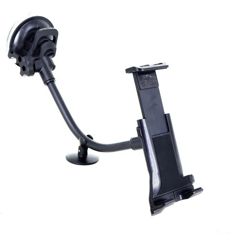 Black universal car tablet holder with long-rod suction cup for 4-12 inch devices.
