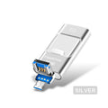 Three-in-one USB flash drive with metal body in gold, rose gold, silver, and black colour options for phone and computer use