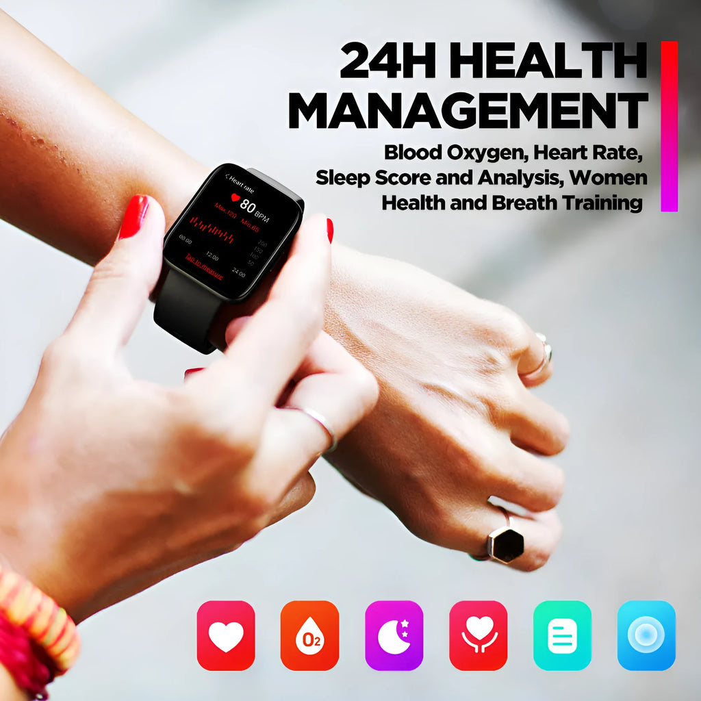 Black GPS sports smart watch with 1.78 inch LCD display and rubber strap for Android health tracking