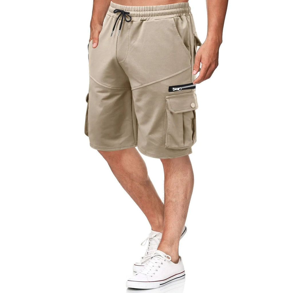 Men's double pocket zipper sports shorts, mid waist, summer fitness leisure, eight colours, sizes M to XXXL