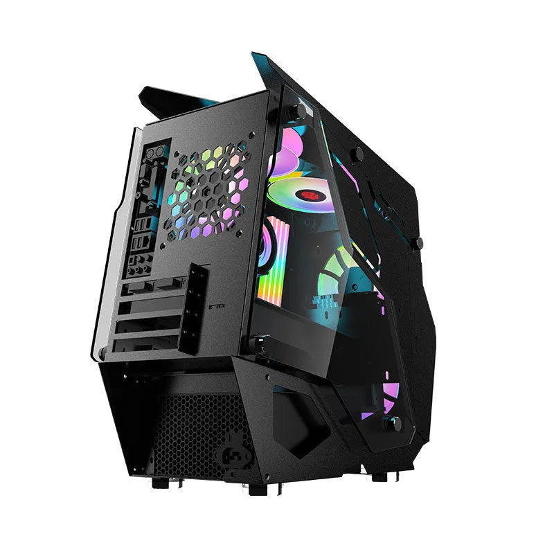 Full side tempered glass ATX computer case in pink or black, 410x218x438mm, with front USB 3.0 and HD Audio