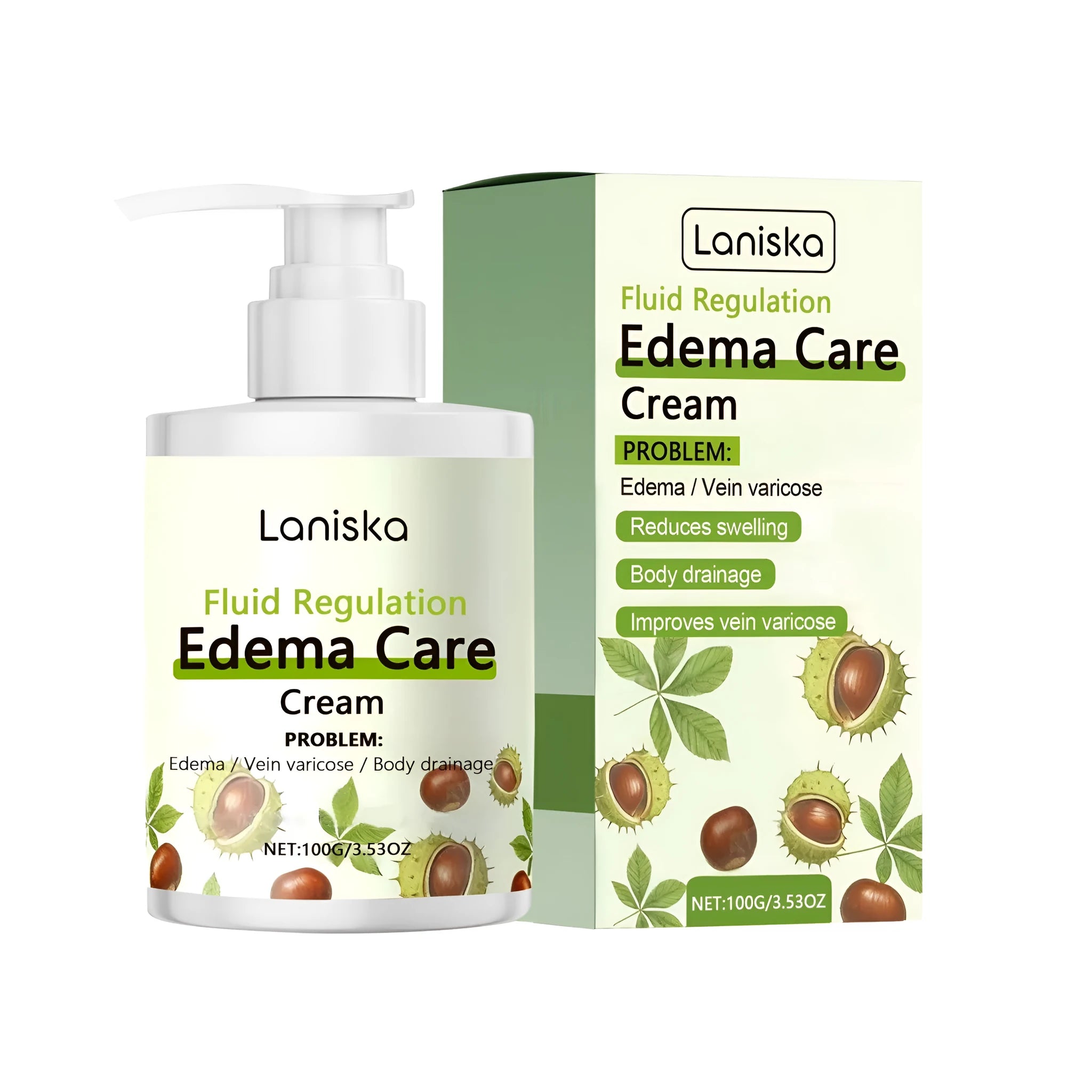 Edema Care Cream 100g tube with mint leaves and horse chestnut for leg swelling relief