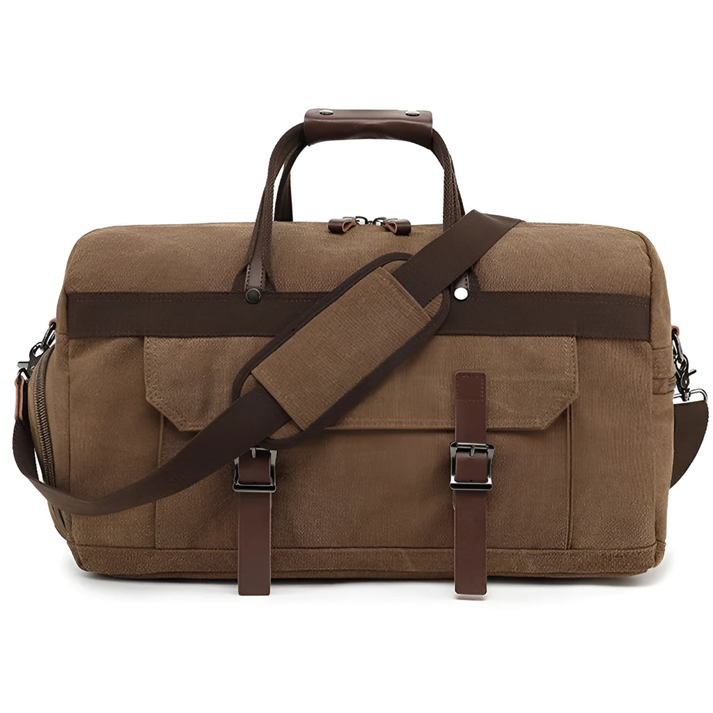 Large capacity canvas crossbody travel bag in European American retro style with sewing line details