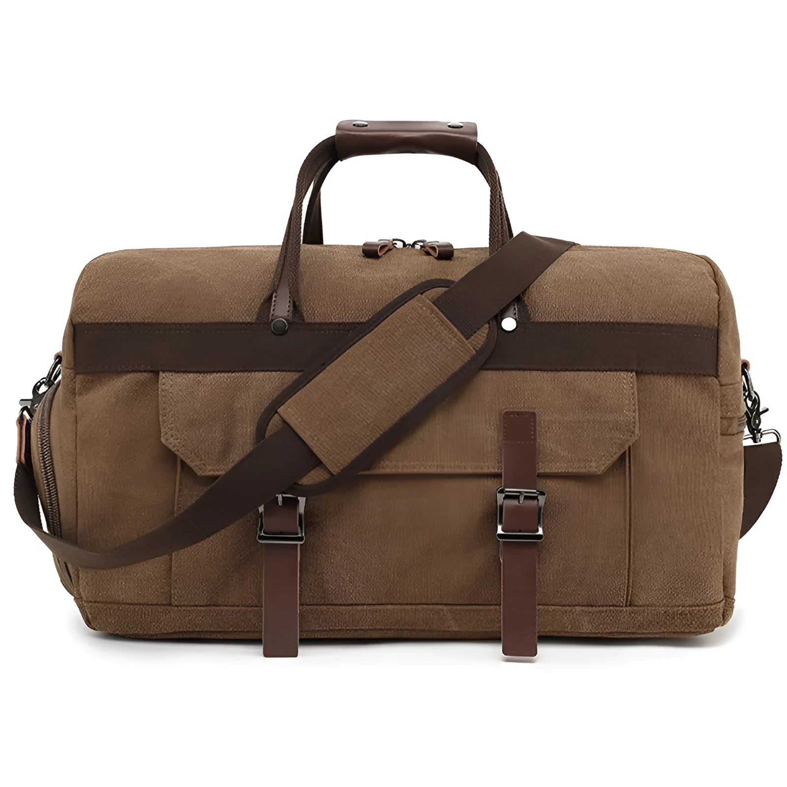 Large capacity canvas crossbody travel bag in European American retro style with sewing line details