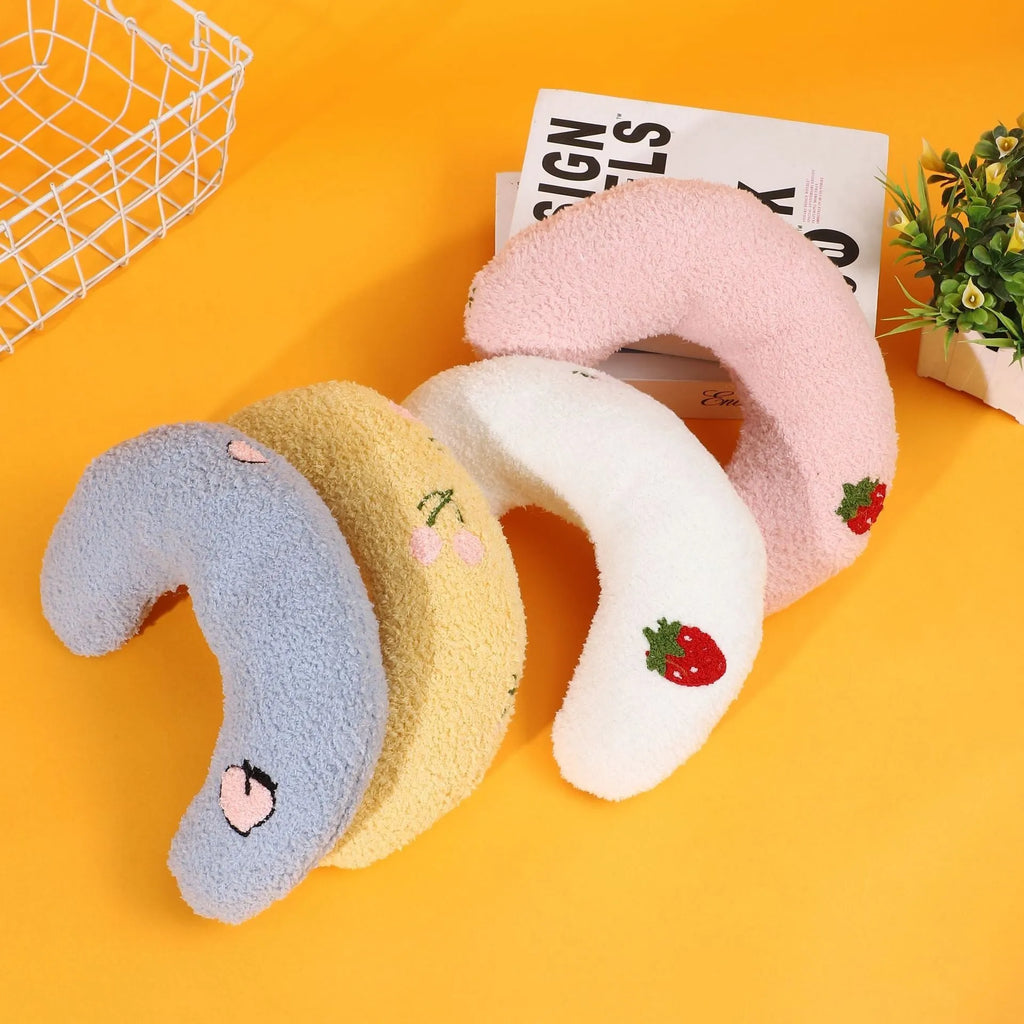 Blue U-shaped half moon cartoon pillow for cats in cage or bed