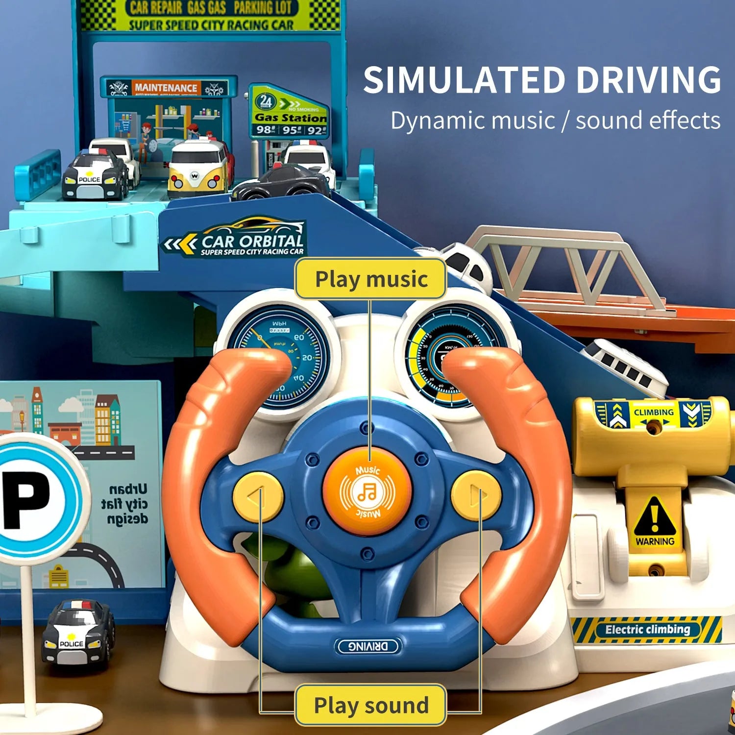Children's Adventure Steering Wheel Car Building Parking Lot Intelligence Brain Rail Car with electric manual dual mode plastic construction urban traffic rail