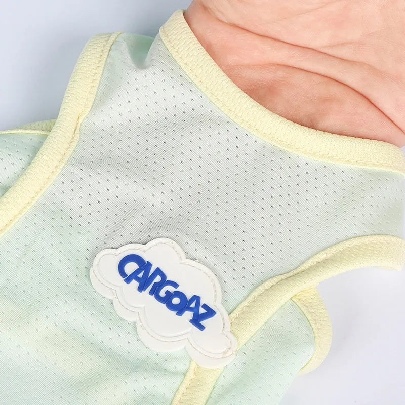 Grass green anti-lint polyester vest for a cat on a white background.