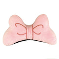Soft plush bow tie helmet decoration in red, peach pink, and rose pink for motorcycle and ski helmets.