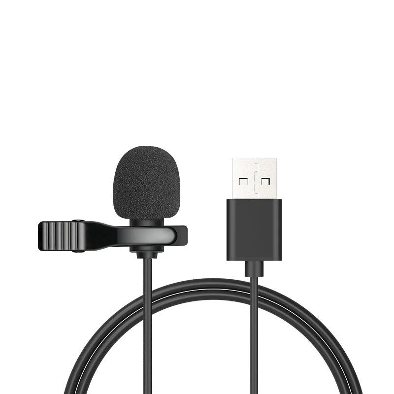 Lavalier clip microphone with in-ear monitors and multiple connector options including 3.5mm and Type-C