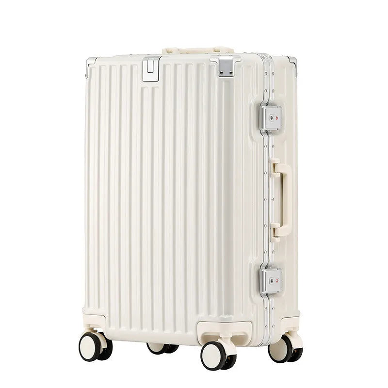 Aluminium frame hard shell ABS PC suitcase in avocado green with universal wheels.