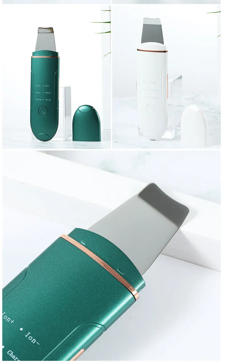 Ultrasonic skin rejuvenation whitening shoveling machine in ivory white with handheld design and shovel knife.