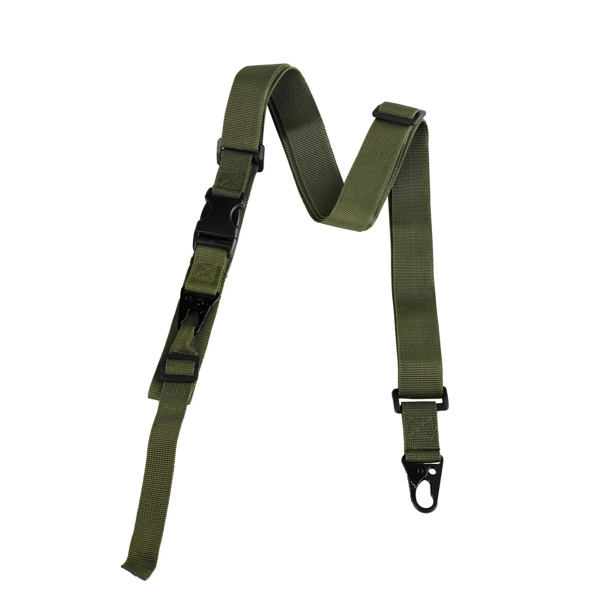 Nylon crossbody sling strap with alloy buckle showing adjustable 148 cm length