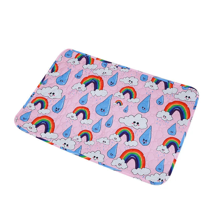 Reusable washable pet urine pad with colourful animal print and waterproof backing