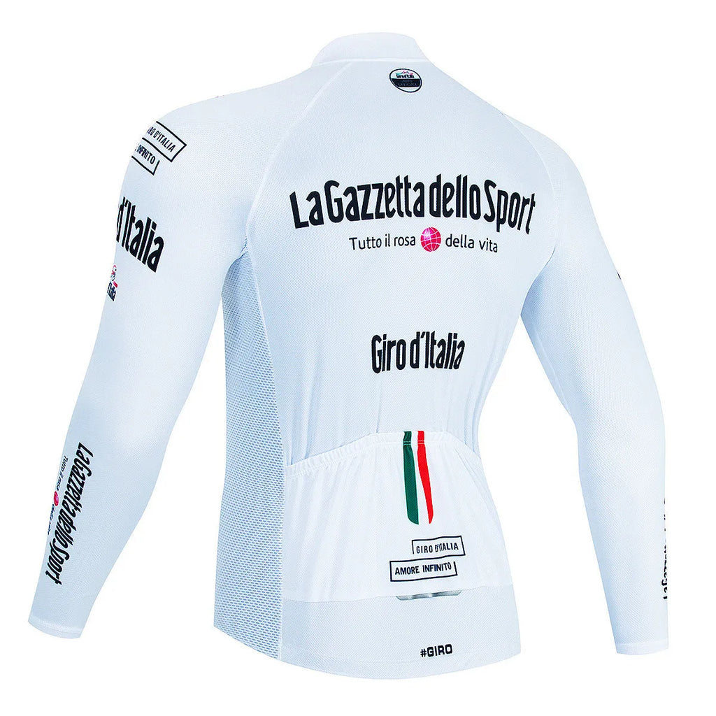 Men's long sleeve cycling top in a patterned colour, showing the breathable fabric and fit for biking.