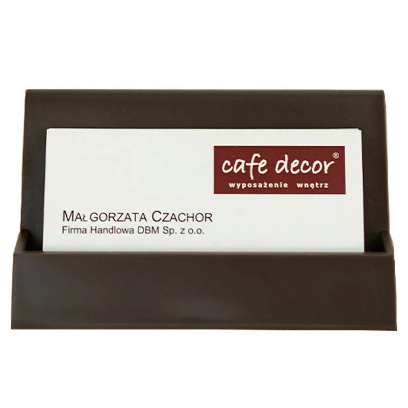 PS business card storage display stand with geometric shape, 2mm thickness, holding up to 20 cards, in brown, khaki, blue, pink or white.