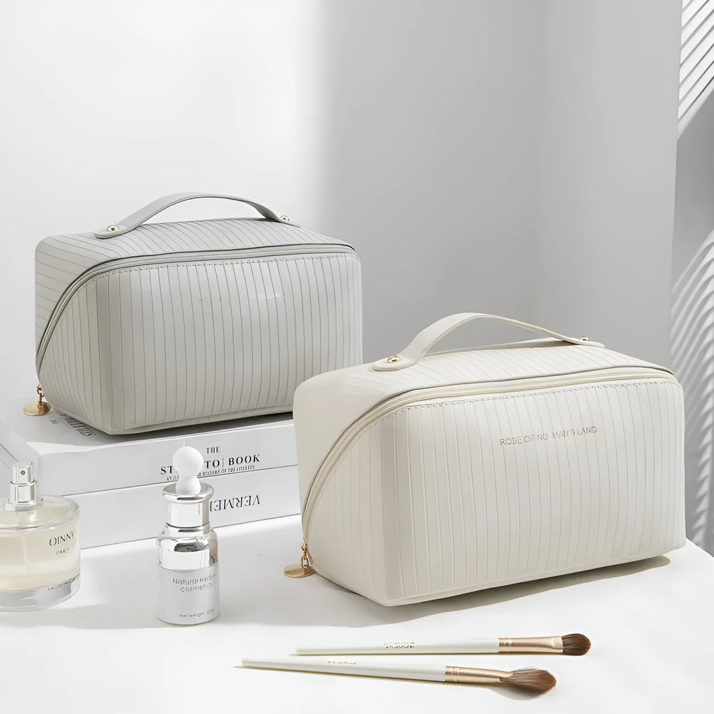 Vertical pattern pillow makeup bag in cubic 22.5cm design with PU material and five colour options