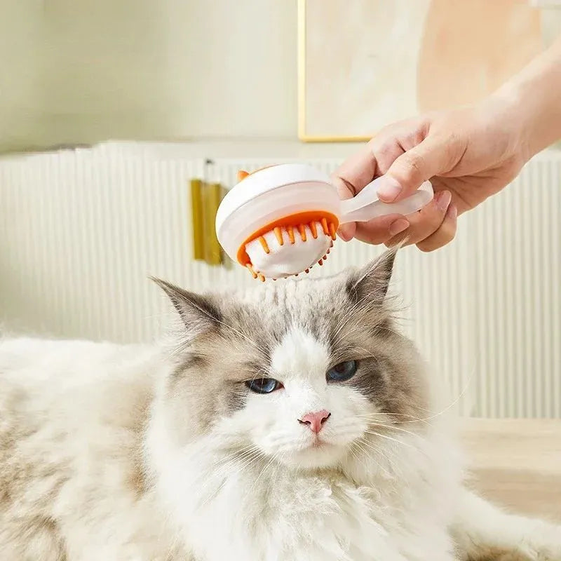 Automatic pet bath brush with soft gel massage tips in blue and orange colour options