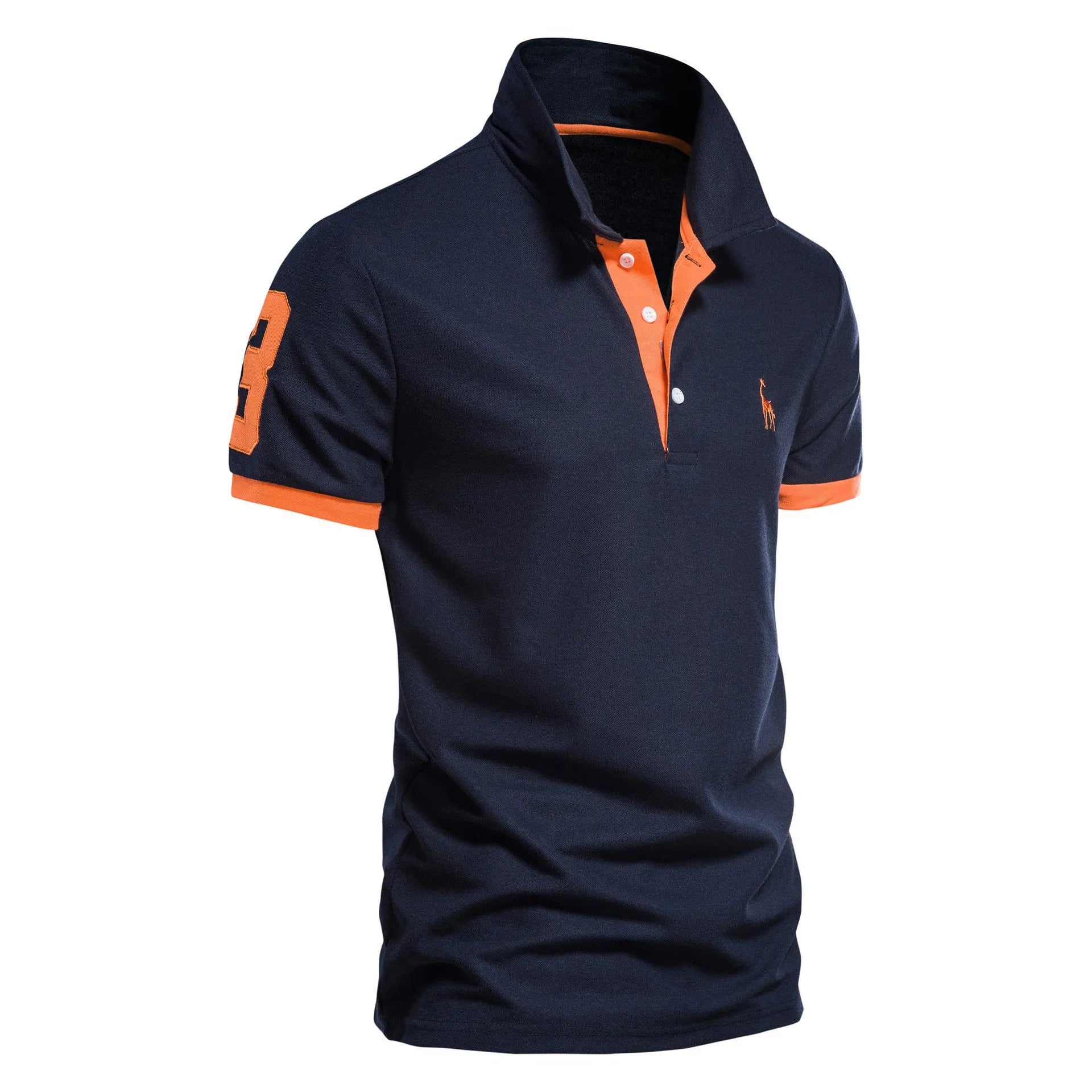 Men's slim fit grey T-shirt with a detailed embroidered deer pattern on the chest.