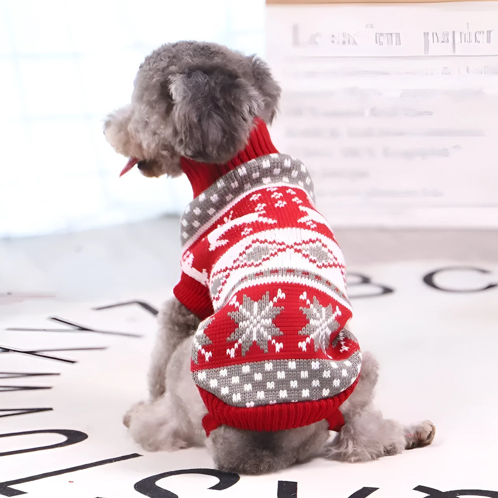 Red reindeer Christmas print dog turtleneck knitted acrylic sweater in sizes XS to XXL