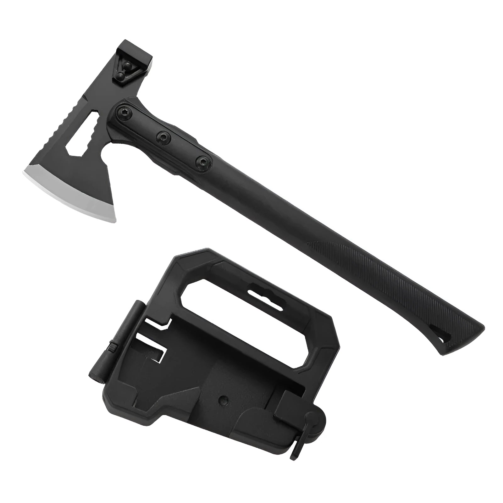 Stainless steel outdoor survival axe with ABS plastic handle showing 40cm length