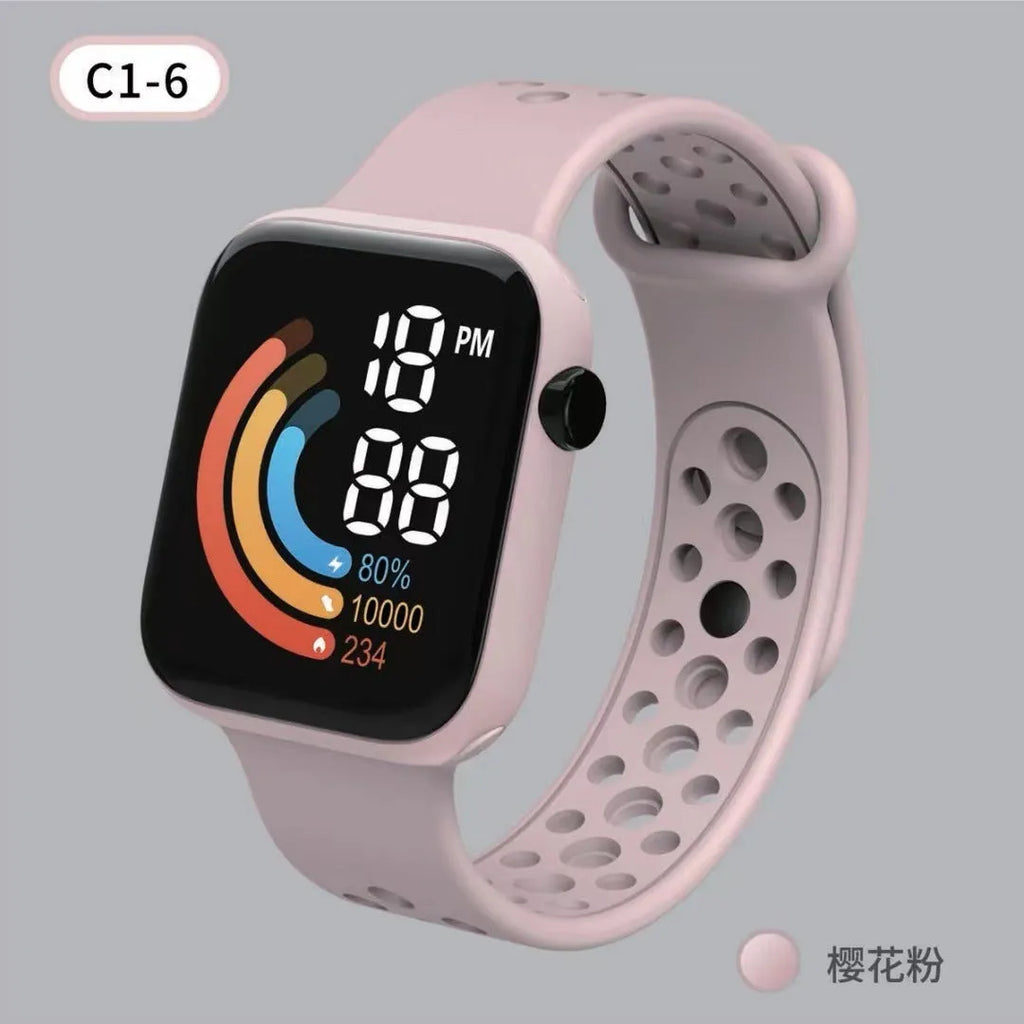 Children's rainbow digital LED watch with plastic strap and 1.8 inch screen in multiple colours