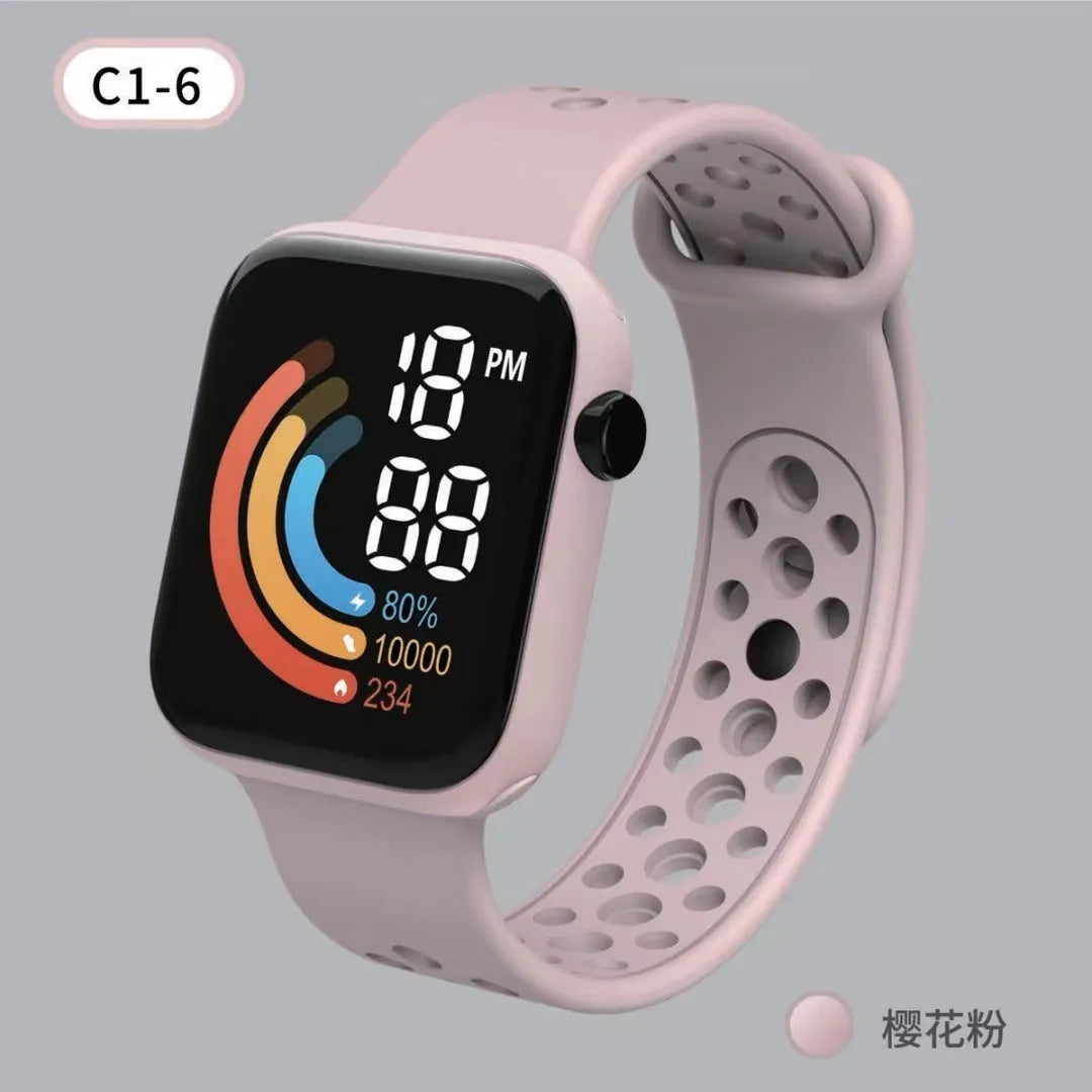 Children's rainbow digital LED watch with plastic strap and 1.8 inch screen in multiple colours