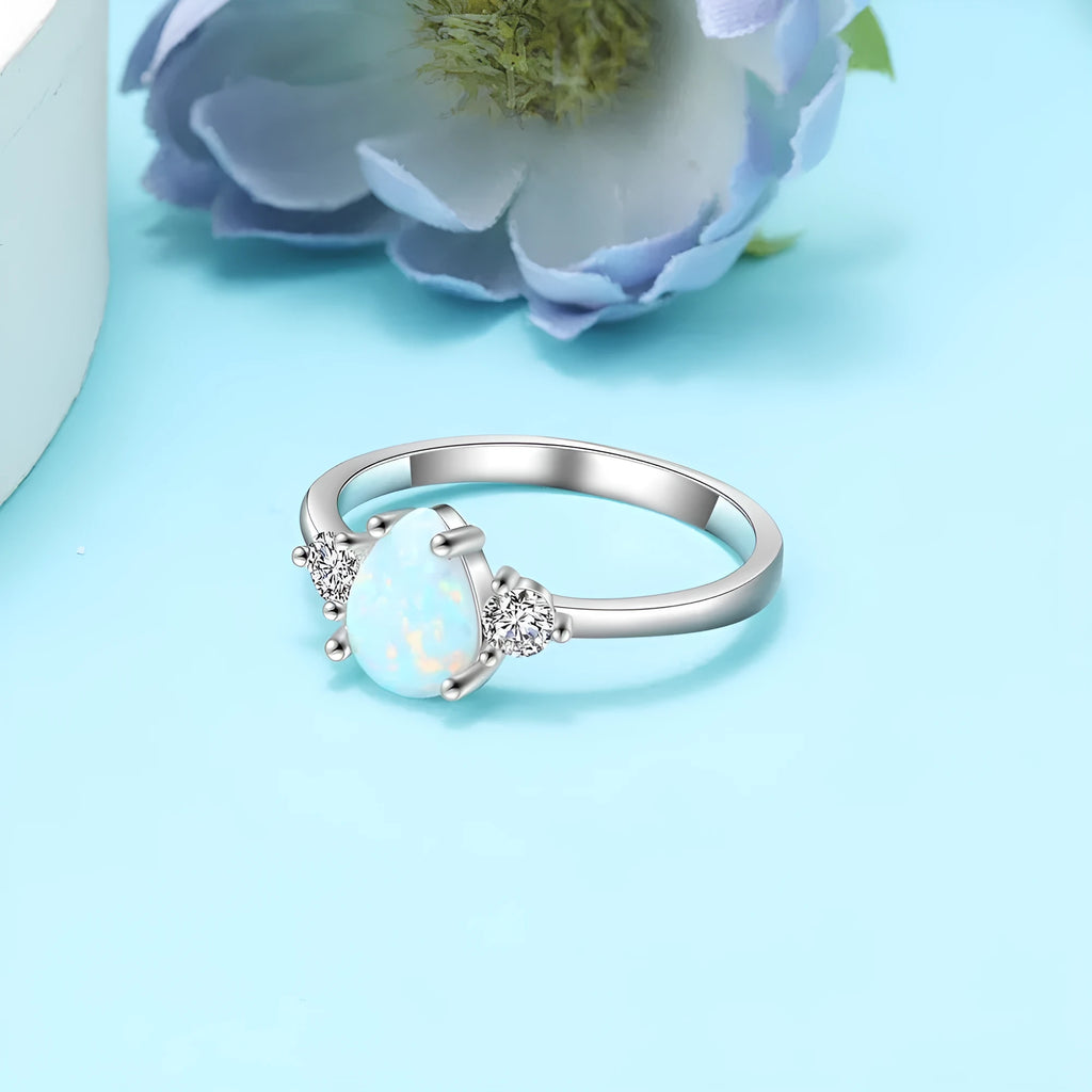 Original design sterling silver ring RI105764 with water droplet motif, high-grade electroplated finish, size 6, 7, or 8
