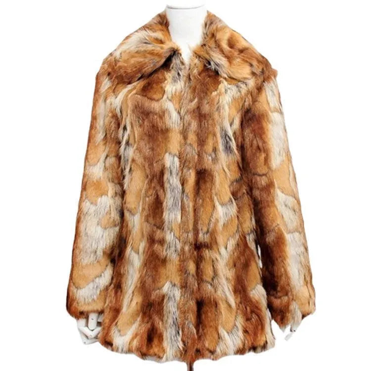 Women's tiger pattern faux fur leather jacket in a slim, medium-length street fashion style.