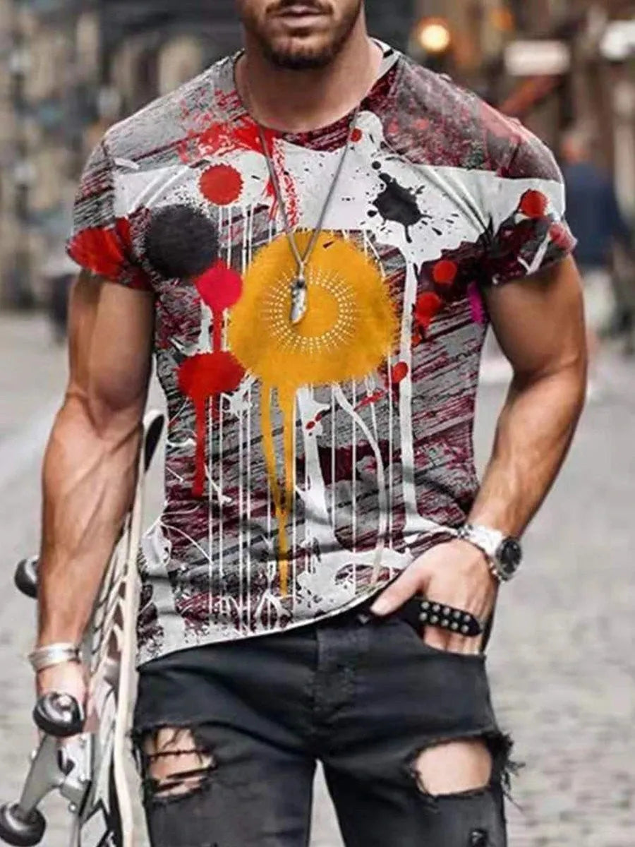 Men's loose fit short-sleeve T-shirt with a digital camouflage print on milk silk fabric.