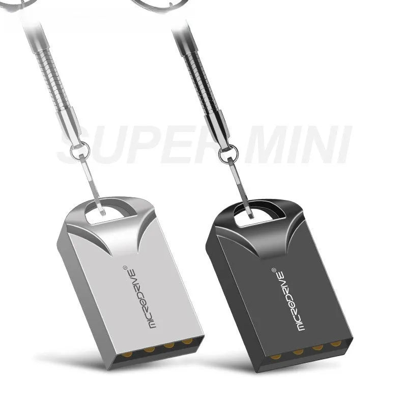Compact black metal USB flash drive on a white background showing its slim 23mm length.
