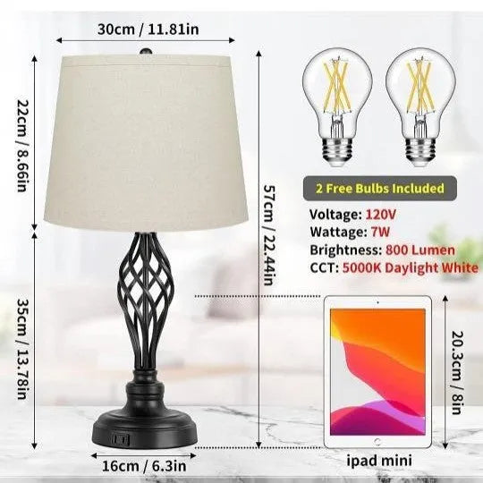 Contemporary European style bedside table lamp with touch controls and USB charging socket