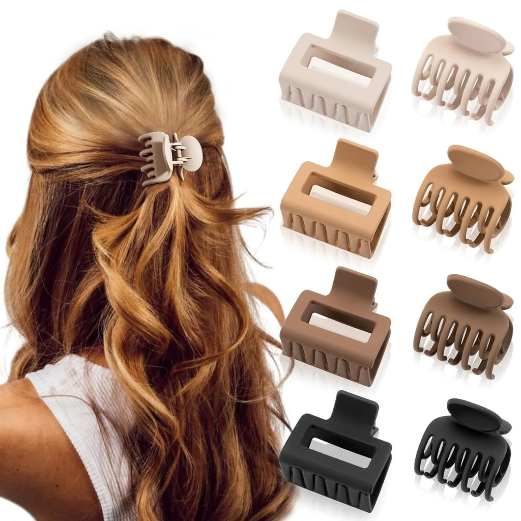 Six nude colour pointed toe hair clips with quadrilateral design and frosted plastic grips