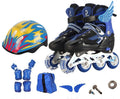 Children's adjustable roller skates in five colours with protective gear set including helmet and pads