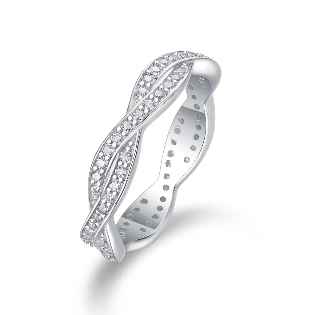 Moissanite wedding ring set in S925 silver with platinum plating, sizes 5-9, includes GRA certificate and gift box.
