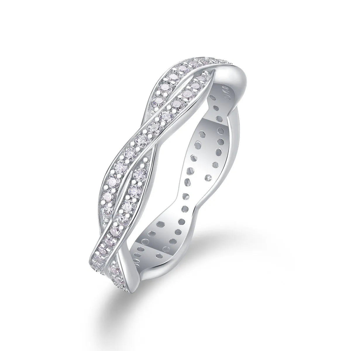 Moissanite wedding ring set in S925 silver with platinum plating, sizes 5-9, includes GRA certificate and gift box.