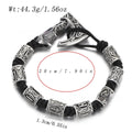 Handmade alloy rune lettering spacer beads woven bracelet on surface, three colour options available