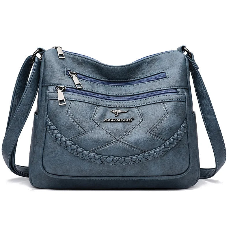 Women's soft PU leather shoulder bag with crossbody strap in horizontal square shape