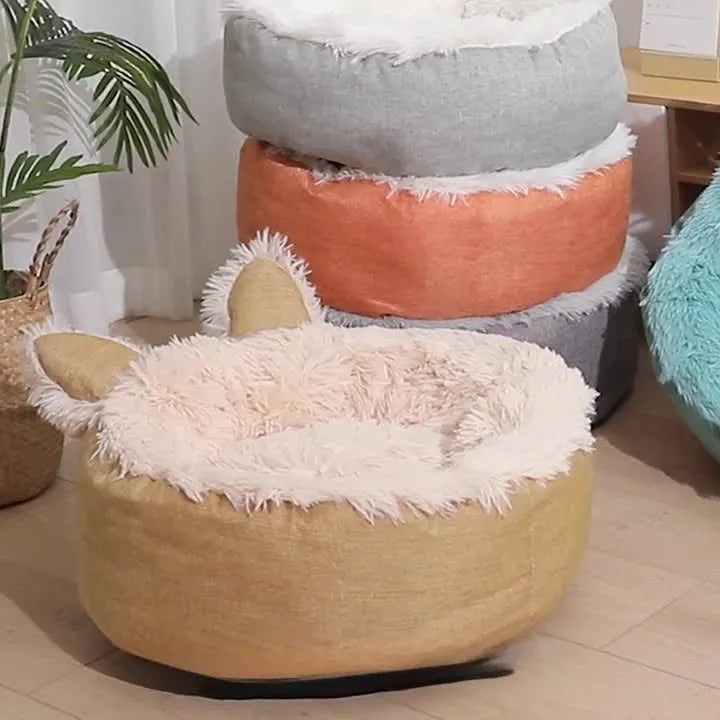 Soft plush faux fur indoor pet bed for cats and dogs, shown in a grey colour.