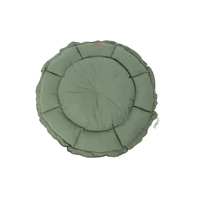 Reversible donut pet bed in grey and green colours for indoor cats and small dogs