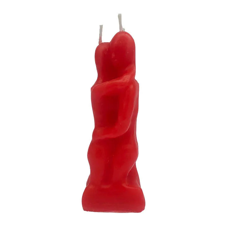 Small couple hug candle ornament in pink or red paraffin wax, size S, single candle for home decor