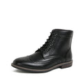 Retro high-top men's work ankle boots in black and light brown with rubber and PU construction