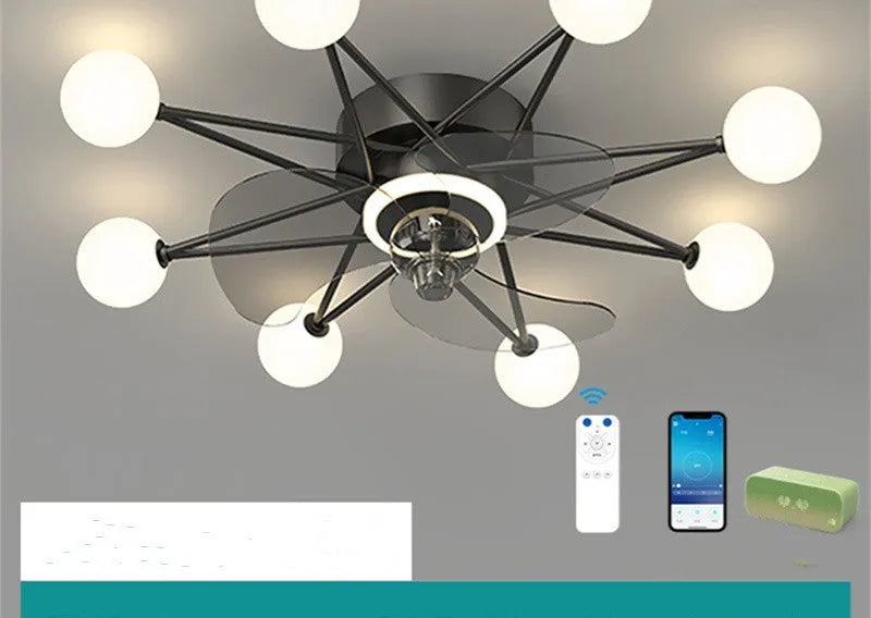 Nordic ceiling fan light with LED and Full of Stars design in black colour for living room