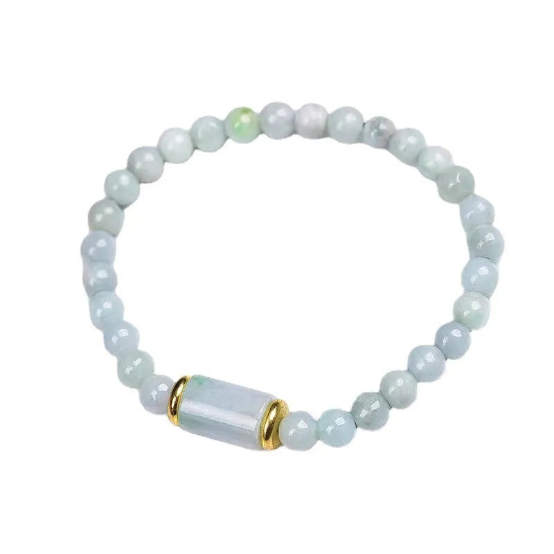 Myanmar jade bracelet with emerald green ice stone lucky beads in ethnic geometric design
