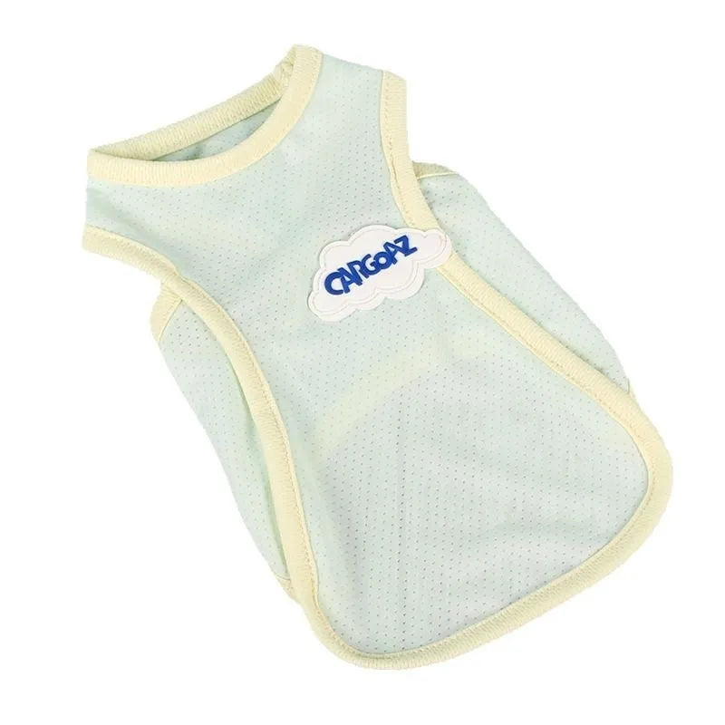 Grass green anti-lint polyester vest for a cat on a white background.