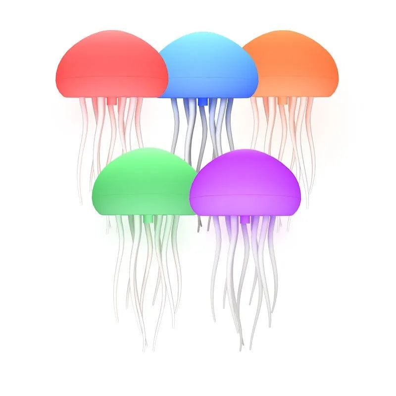 Jellyfish-shaped LED mood lamp with adjustable tentacles and colour-changing bubble effects