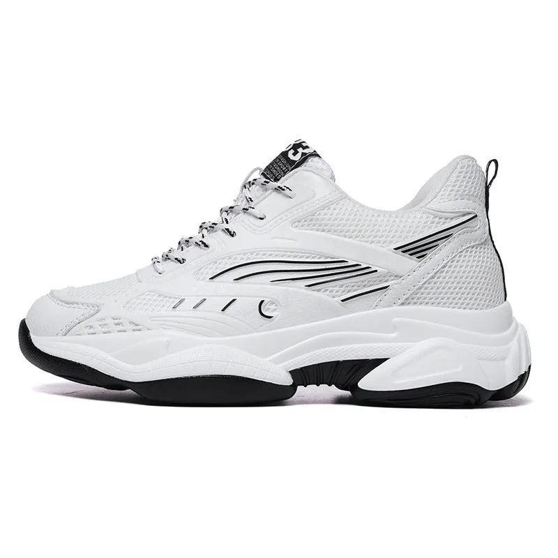 Breathable mesh casual sneakers with hidden elevator 6cm height increase black rubber sole