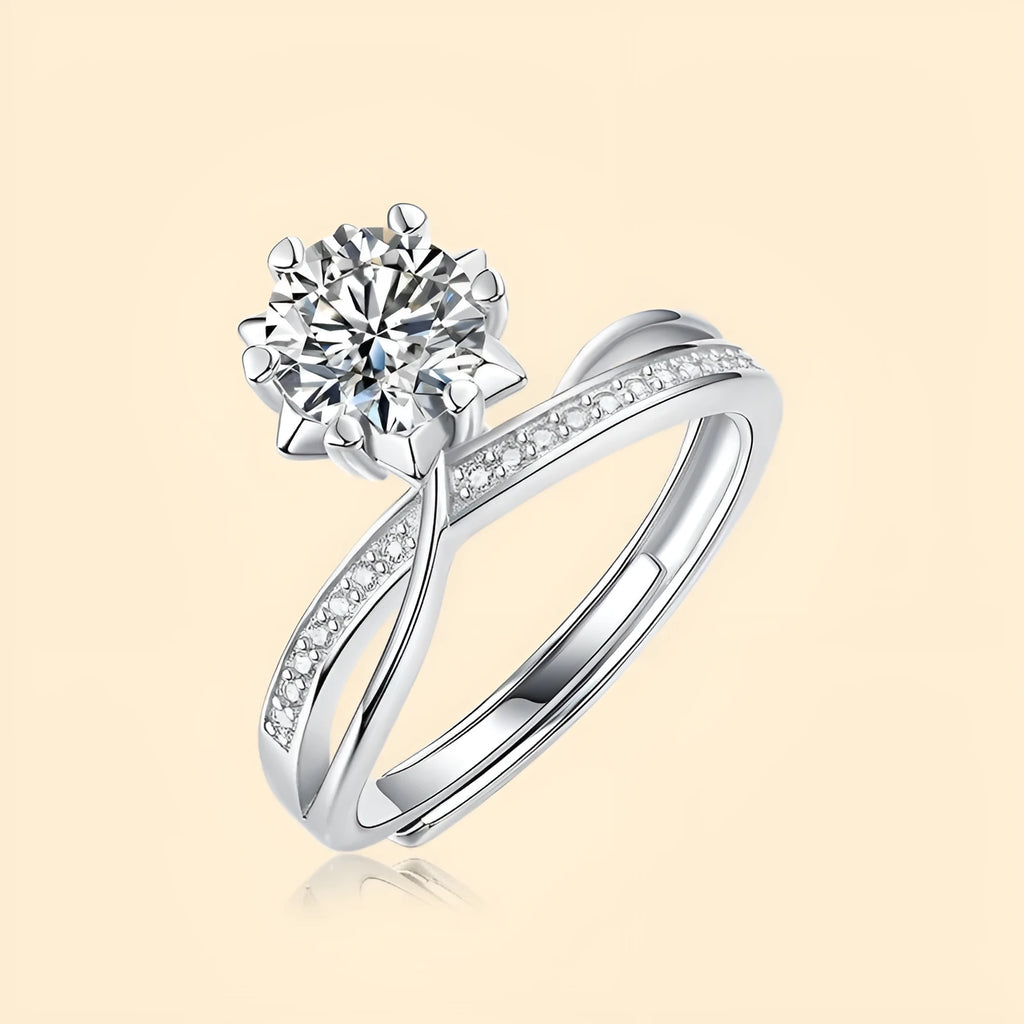S925 silver adjustable moissanite ring with starlight snowflake design for women