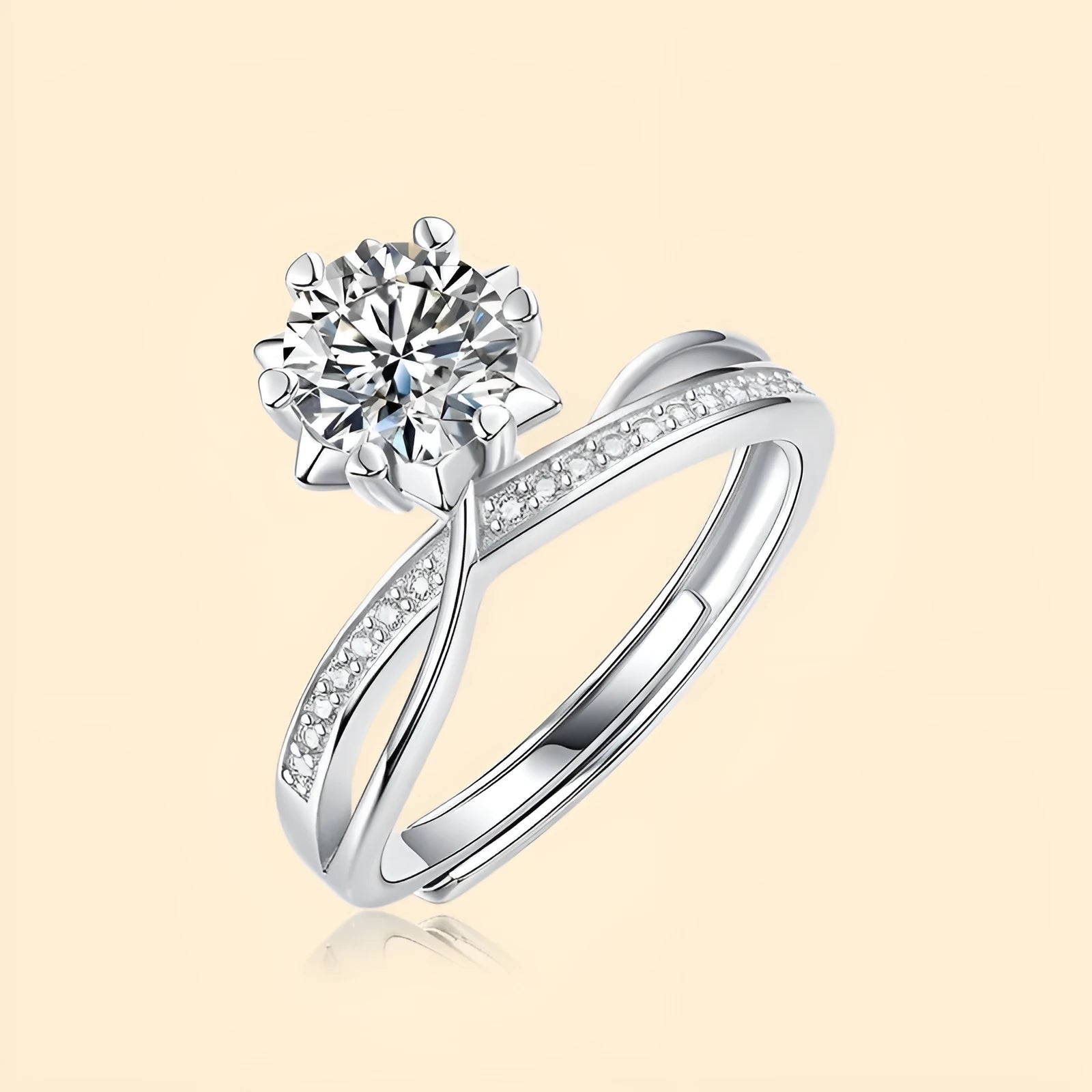 S925 silver adjustable moissanite ring with starlight snowflake design for women