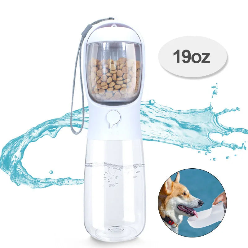 Portable cat and dog outdoor dual-purpose brigade kettle water cup in milk white with detachable 550ml water and 100g grain compartments