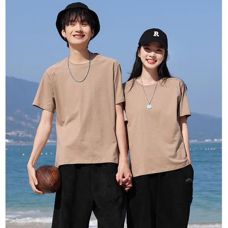 Men's solid colour pure cotton short-sleeve T-shirt on a hanger